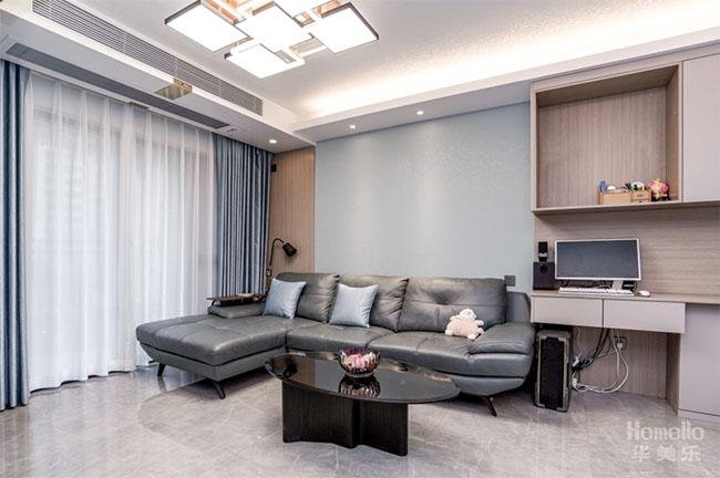95㎡三居，客餐廳之間打造工作區(qū)，將生活與工作和諧結(jié)合